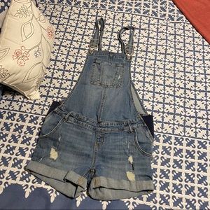 Denim Overall Maternity Shorts
